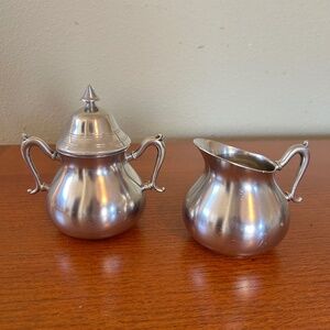 Royal Holland Pewter Sugar Bowl Creamer with Lid Set Made In Holland EUC Vintage